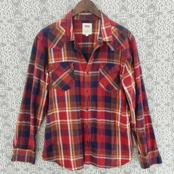 Levi's flannel men's button down plaid size L‎ Red - Picture 1 of 6